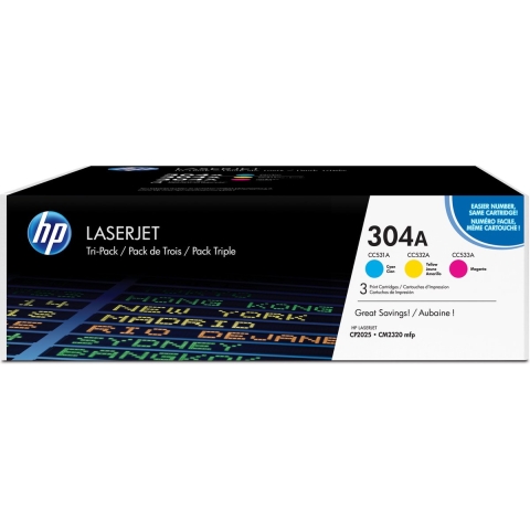 HP 304A originele cyaan/magenta/gele LaserJet tonercartridge, 3-pack