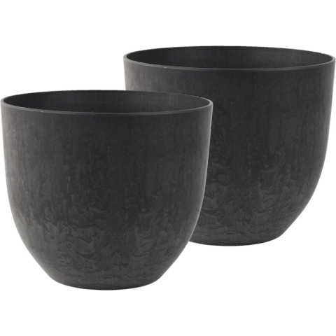 3x stuks bloempot/plantenpot van gerecycled kunststof zwart D33 en H29 cm -