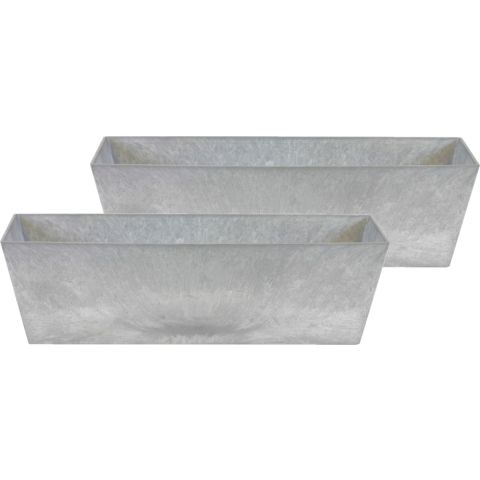 Set van 2x stuks bloempot/plantenpot balkonbak van gerecycled kunststof steengrijs D55 en H17 cm -