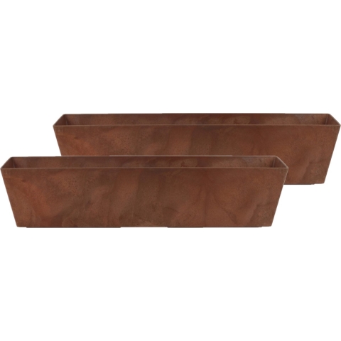 Set van 2x stuks bloempot/plantenpot balkonbak van gerecycled kunststof terra bruin D74x17 en H17 cm -
