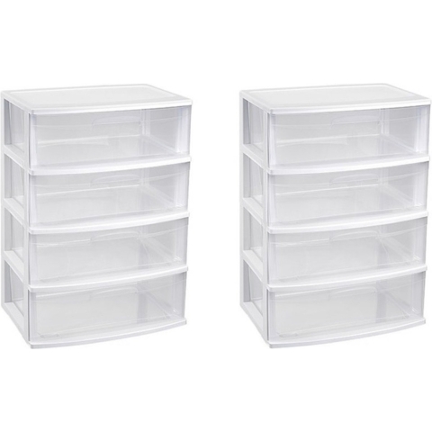 2x stuks ladekast/organizer met 4 lades wit/transparant 40 x 56 x 80 cm -