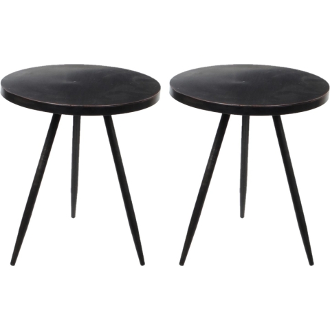 Set van 2x stuks bijzettafels Kent rond metaal zwart 35 x 40 cm -