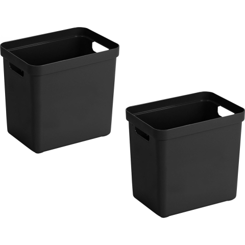 5x stuks zwarte opbergboxen/opbergmanden 24 liter kunststof -