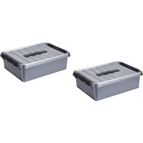 Opbergbox/opbergdoos 6x 10 liter 40 x 30 x 11 cm metallic grijs/zwart -