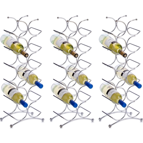 3x Zilver wijnflessen rek/wijnrekken staand voor 12 flessen 67 cm -