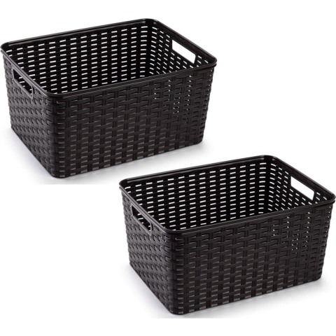 10x Donker bruine geweven opbergboxen/opbergmanden 18 liter kunststof -