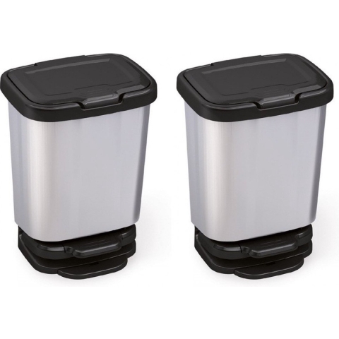 2x Zilver/zwarte pedaalemmers/vuilnisbakken 45 cm 20 liter -
