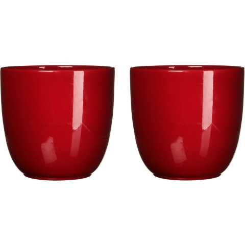 2x stuks bloempotten glans donkerrood keramiek voor kamerplant H28.5 x D31 cm -