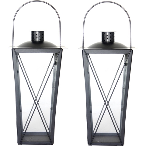 Set van 2x stuks zilveren tuin lantaarn/windlicht van ijzer 20 x 20 x 40 cm -
