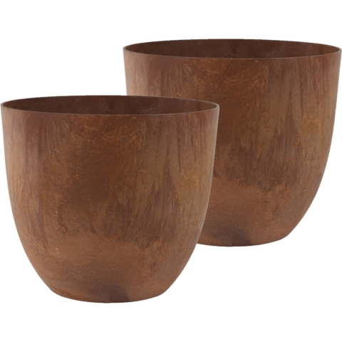 2x stuks bloempot/plantenpot van gerecycled kunststof terra bruin D38 en H33 cm -