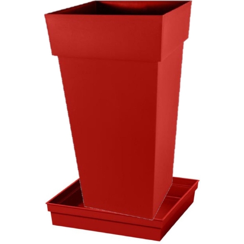 Bloempot Toscane vierkant kunststof rood L43 x B43 x H80 cm inclusief onderschaal L33 x B33 x H5 cm -