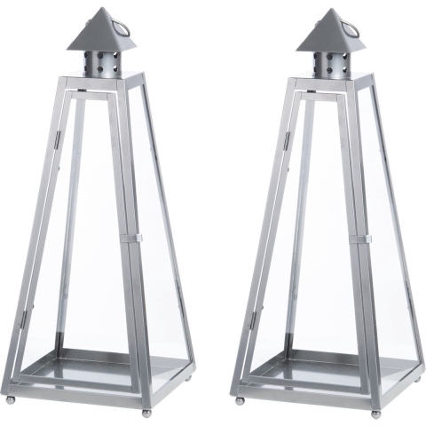 Tuin lantaarn/windlicht - 2x - ijzer - grijs - 21,8 x 21,8 x 54,3 cm -