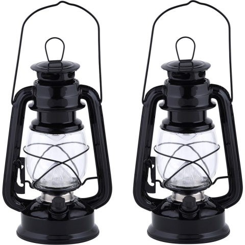 Set van 4x stuks LED lantaarn/windlicht zwart op batterijen 11,5 x 15 x 24 cm -
