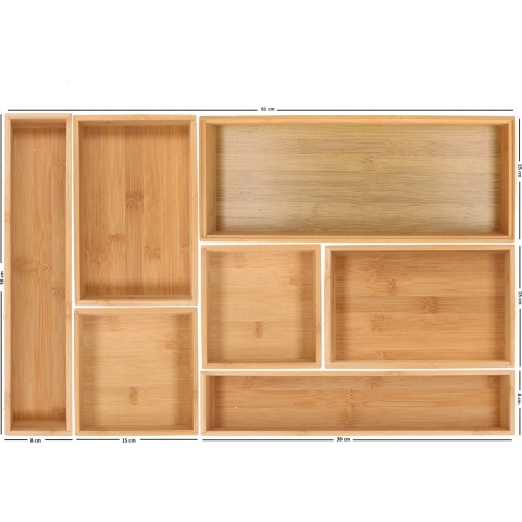 Lade bakjes/organize set - Tidy Smart - 7-delig - bamboe - 40 x 60 cm - opbergsysteem -