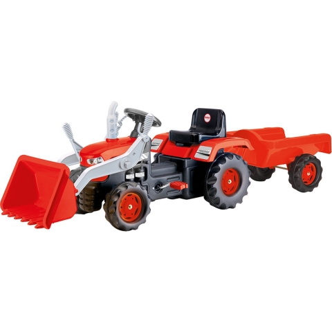 Dolu Traptractor met Aanhanger & Voorlader Rood/Zwart