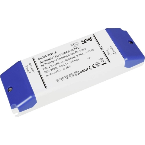 Self Electronics SLD75-24VL-E LED-transformator Constante spanning 75 W 0.5 - 3.1 A 24 V/DC Dimbaar, Geschikt voor meubels, Overbelastingsbescherming 1 stuk(s)