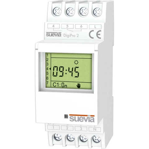 Suevia DigiPro 2 Schakelklok voor DIN-rails 2x wisselcontact 16 A 250 V/AC Dagprogramma, Weekprogramma, Vakantieprogramma, Impulsprogramma