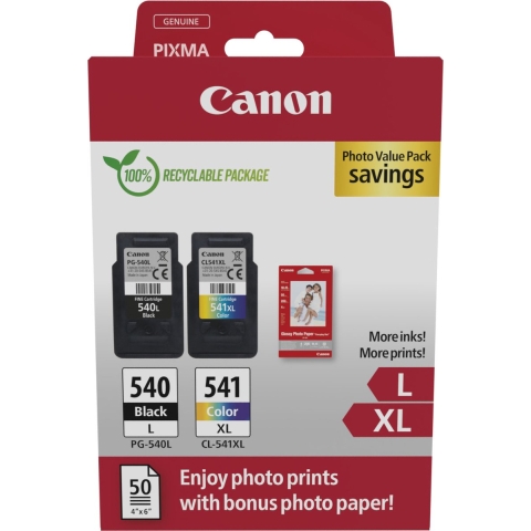 Canon Inktcartridge PG540L/CL541XL Photo Value Pack Origineel Combipack Zwart, Cyaan, Magenta, Geel 5224B012