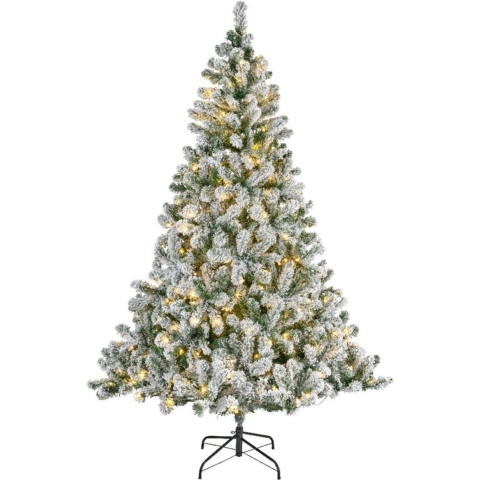 Bellatio Decorations kunst kerstboom - 210 cm - met sneeuw en verlichting -