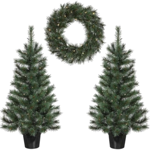 Black Box set - kerstboompjes 2x st - incl. kerstkrans - groen - Glendon -