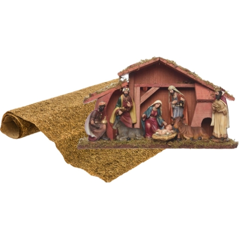 Complete kerststal inclusief 8 beelden en ondergrond 40 cm -