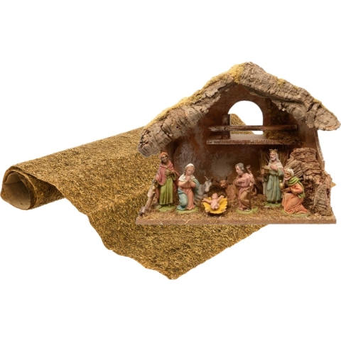 Complete kerststal inclusief 8 beelden en ondergrond 38 cm -