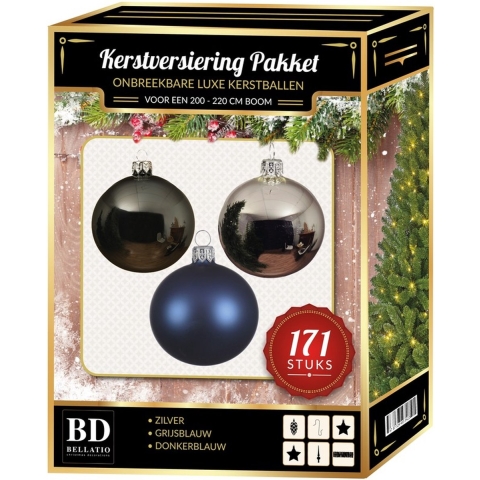 171 stuks Kerstballen mix zilver-grijs-blauw voor 210 cm bo -