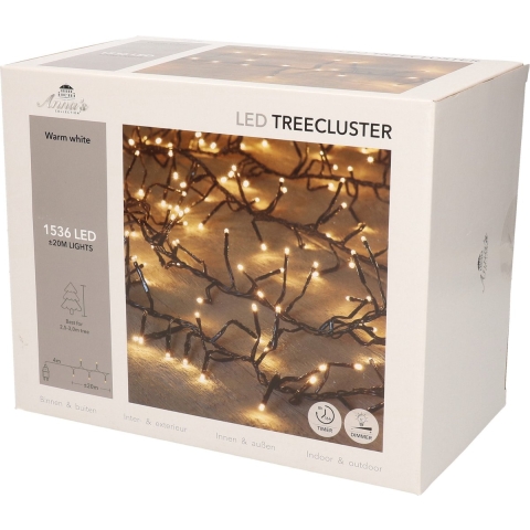1x Clusterverlichting met timer en dimmer 1536 leds warm wit 20 m -