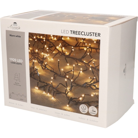 1x Clusterverlichting met timer en dimmer 1920 leds warm wit 25 m -