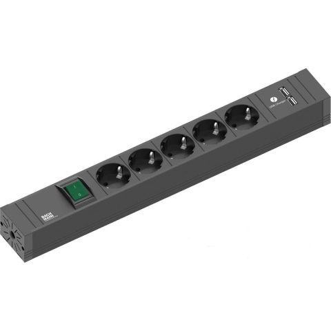Bachmann 420.0021 Stekkerdoos met schakelaar 5-voudig Zwart Randaarde stekker 1 stuk(s)