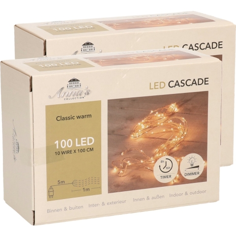Set van 2x stuks kerstverlichting warm wit 900 lampjes 20 meter lichtsnoer met timer en dimmer -
