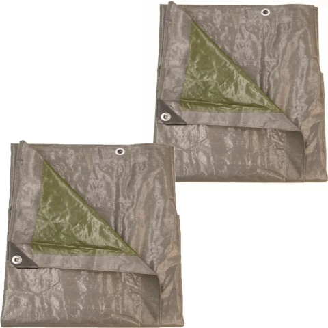 Set van 2x afdekzeilen/dekzeilen grijs/groen waterdicht kunststof 140 gr/m2 - 1000 x 800 cm -