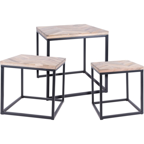 Set van 3x plantenstandaards vierkant metaal/hout zwart 30/35/40 cm -