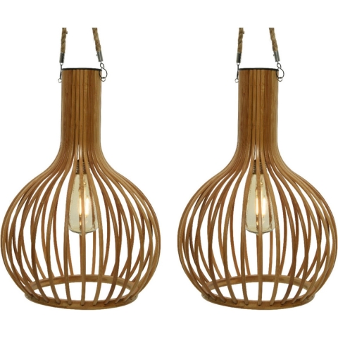 4x stuks solar tuinverlichting hanglamp bamboe 28 cm -