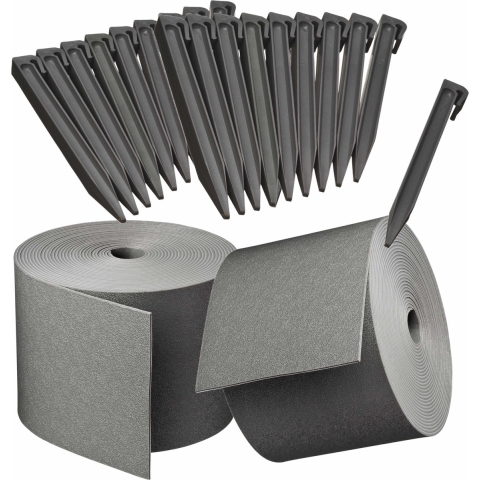 3x stuks Kunststof grasranden / borderranden grijs inclusief 30x grondpennen 10 m x 15 cm -