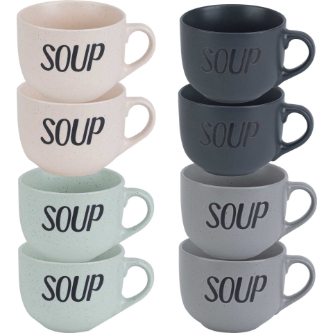 Cosy & Trendy Soepbekers/soepkommen - set 12x stuks - 11 x 8 cm - 510 ml - keramiek - mix kleuren -
