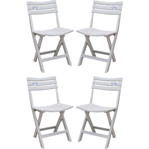 Klapstoel voor buiten/binnen - 4x - ivoor wit - 41 x 78 cm - stevig kunststof - Bijzet stoelen -