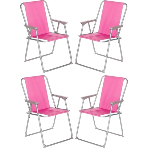 Atmosphera camping/strand stoel - 4x - aluminium - inklapbaar - roze - L52 x B55 x H75 cm -