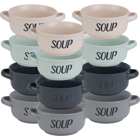 Cosy & Trendy Soepbekers/soepkommen - set 12x stuks - 13 x 8 cm - 470 ml - keramiek - mix kleuren -