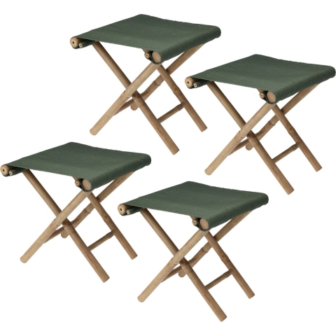 Bijzet krukje/stoel - 4x - Inklapbaar - army groen - vouwkruk - bamboe/polyester - 40 x 40 cm -