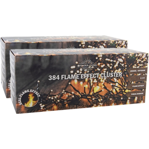 Set van 2x stuks clusterverlichting warm wit met vlam effect 240 cm -