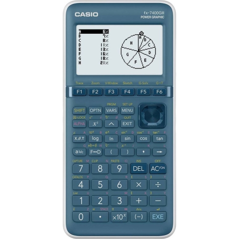 Casio FX-7400GIII Grafische rekenmachine Cyaan Aantal displayposities: 21 werkt op batterijen (b x h x d) 87.5 x 21.3 x 180.5 mm