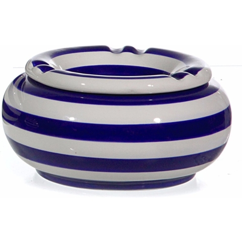 6x Blauw/witte terrasasbakken/stormasbakken 13 cm -