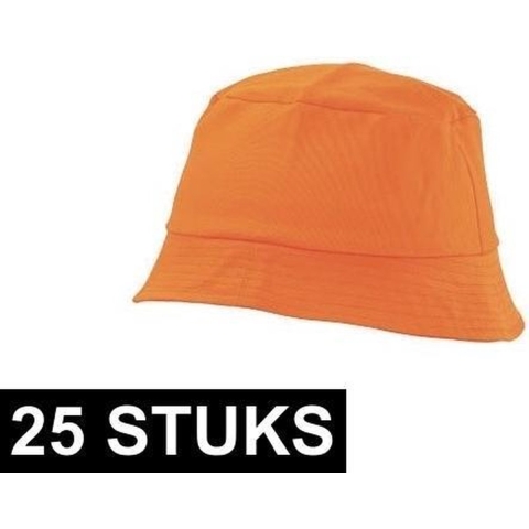 25x Oranje vissershoedjes/zonnehoedjes voor volwassenen -