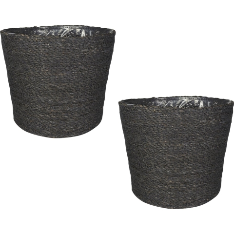 Set van 4x stuks plantenpot/bloempot van jute/zeegras diameter 30 cm en hoogte 26 cm grijs -