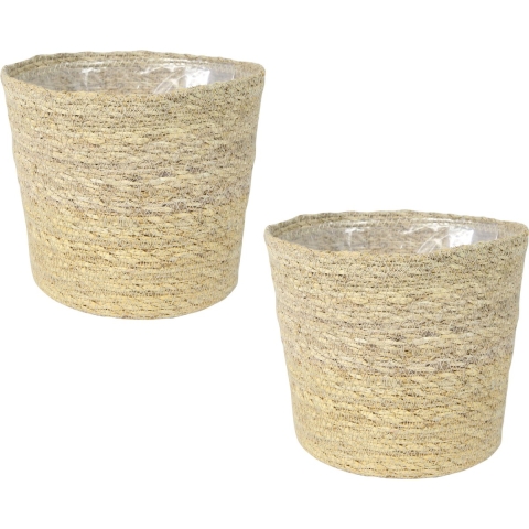Set van 4x stuks plantenpot/bloempot van jute/zeegras diameter 30 cm en hoogte 26 cm creme beige -