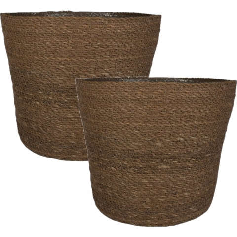 Set van 3x stuks plantenpot/bloempot van jute/zeegras diameter 30 cm en hoogte 26 cm camel bruin -