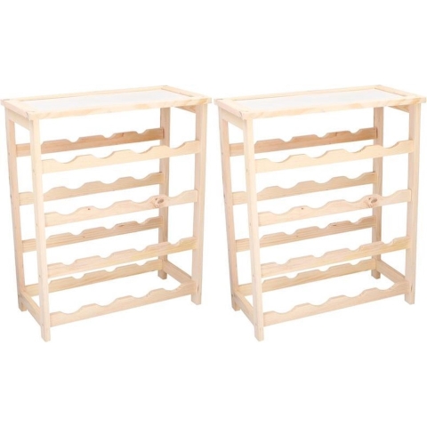 2x Houten wijnrekken/wijnflessenrekken met plank 55 cm -