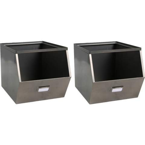 Stapelbare opbergmand Open Metal Box - 4x - L23 x B32 x H21 cm - metaal - donkergrijs -