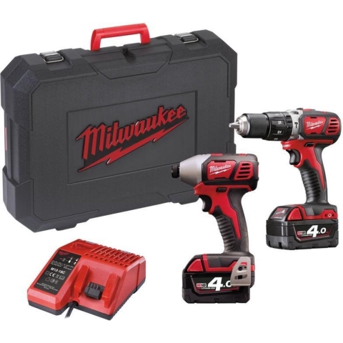 Milwaukee M18 BPP2C-402C 18V Li-Ion Accu Klopboor-/schroefmachine (M18BPD)&Slagschroevendraaier (M18BID) Combiset (2x 4.0Ah Accu) In Koffer